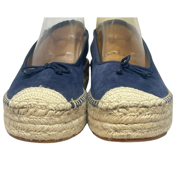 Talbots Sz 8.5 Quinn Platform Espadrilles Navy Suede Jute Sole Slip-On Flats - Picture 3 of 8